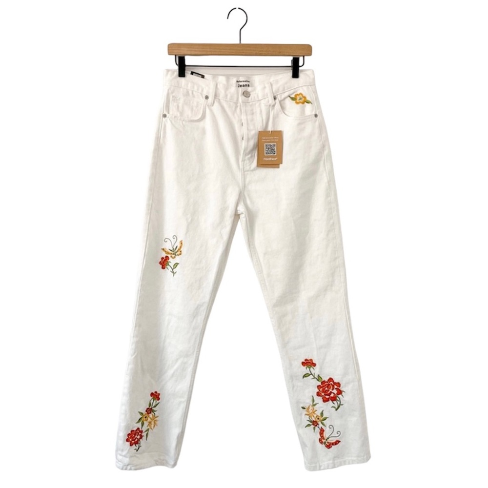 NEW Reformation Cynthia High Rise Straight Jeans Flora Embroidery